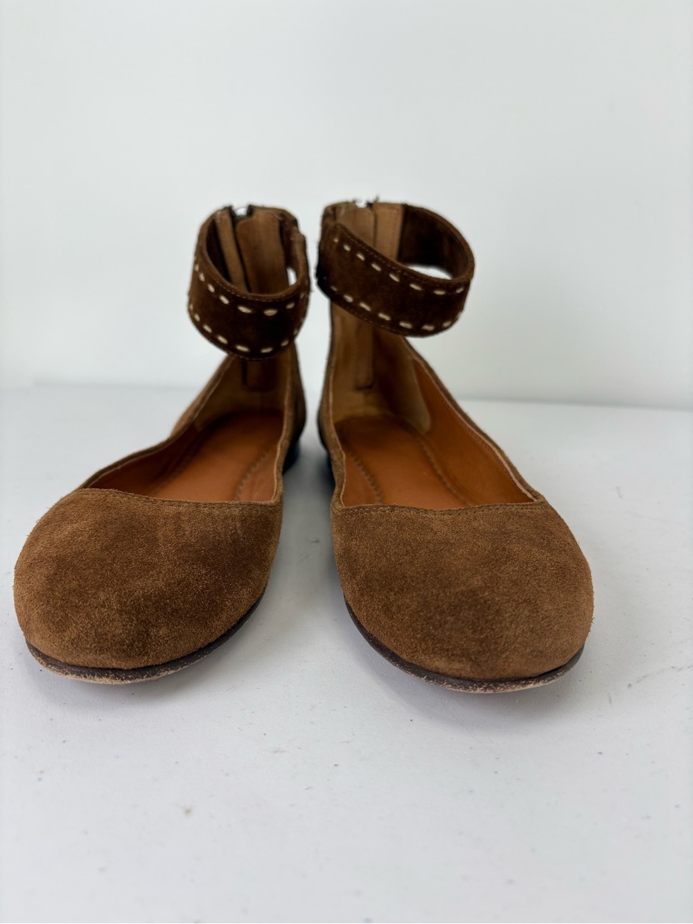 🍎 Frye Brown Suede Ankle-Strap Ballet Flats - Picture 3 of 9